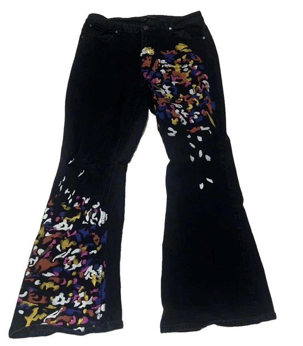 Ashley Stewart Women's Size 14 Black Splattered Jeans Art Painter Boho Chic